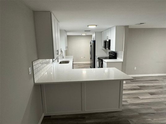 Interior, Kitchen, Recessed Lighting, Wood Texture Flooring