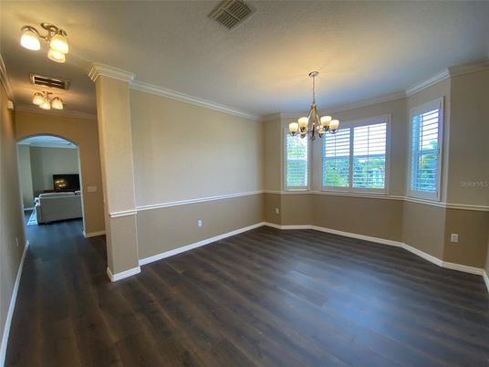 Chandelier, Empty room, Fireplace, Interior, Wood Texture Flooring