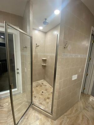 Bathroom, Glass Shower, Interior, Recessed Lighting