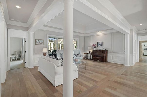 Interior, Living room, Piano, Recessed Lighting, Wood Texture Flooring