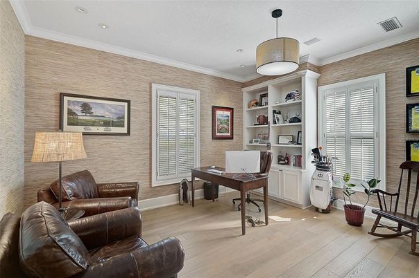 Home Office, Interior, Recessed Lighting, Wood Texture Flooring