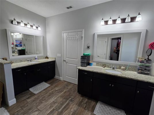 Bathroom, Dual Sink Vanities, Interior, Wood Texture Flooring