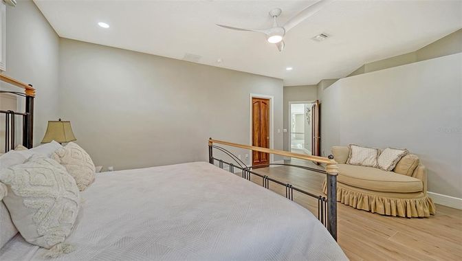 Bedroom, Interior, Recessed Lighting, Wood Texture Flooring