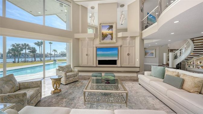 Fireplace, Interior, Living room, Pendant Lights, Recessed Lighting, Water