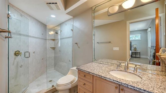 Bathroom, Glass Shower, Interior, Recessed Lighting