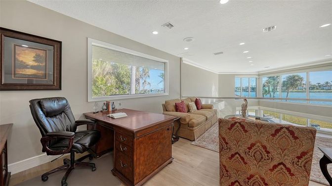 Home Office, Interior, Recessed Lighting, Water, Wood Texture Flooring