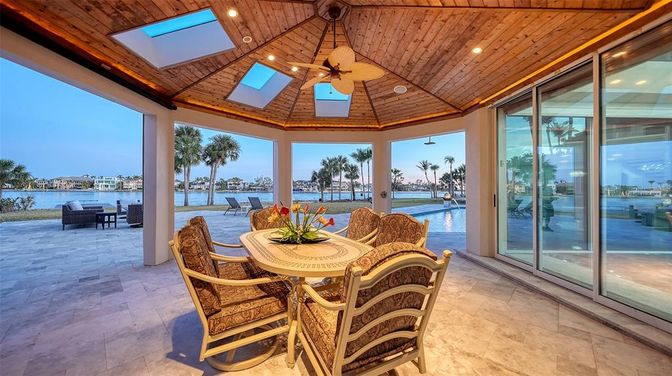 Exterior, Interior, Recessed Lighting, Sun Room, Water, Wooden Ceilings