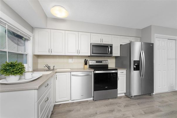 Interior, Kitchen, Stainless Steel Appliances, Wood Texture Flooring