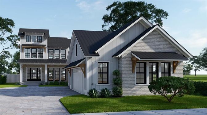 Attached, Exterior, Facade, Brick Facade, Farmhouse