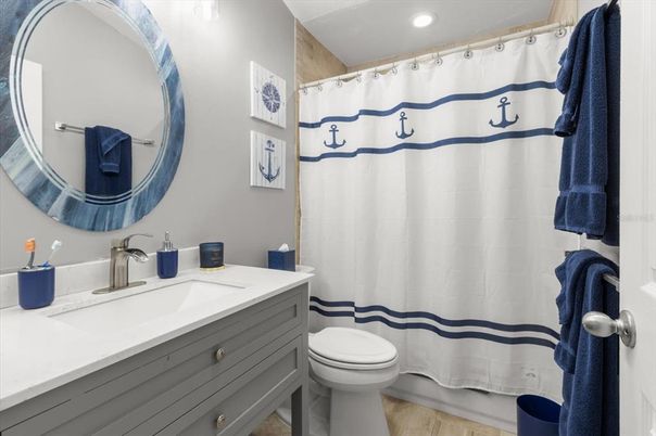 Bathroom, Interior, Recessed Lighting, Wood Texture Flooring