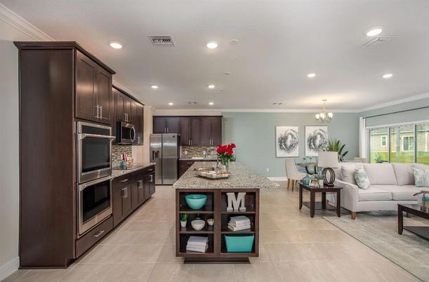 Chandelier, Dining room, Interior, Kitchen, Living room, Recessed Lighting, Stainless Steel Appliances