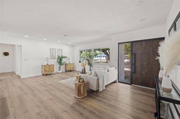 Interior, Living room, Recessed Lighting, Wood Texture Flooring