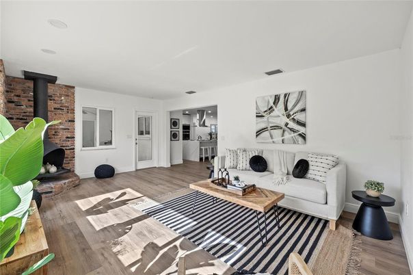 Interior, Kitchen, Stone Walls, Wood Texture Flooring