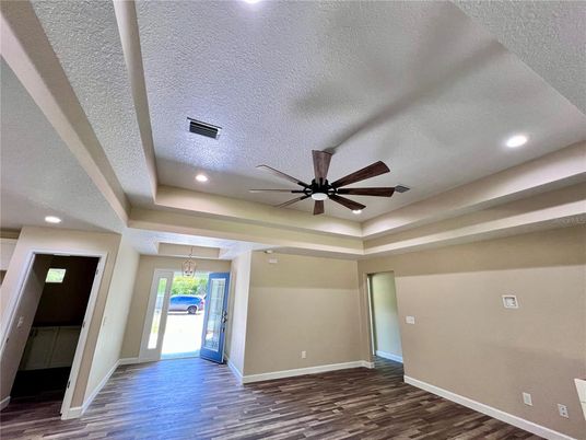 Empty room, Interior, Recessed Lighting, Wood Texture Flooring