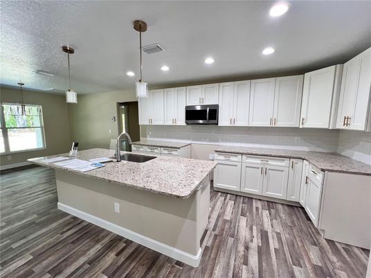 Interior, Kitchen, Pendant Lights, Recessed Lighting, Wood Texture Flooring