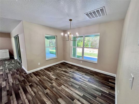Empty room, Interior, Pendant Lights, Wood Texture Flooring
