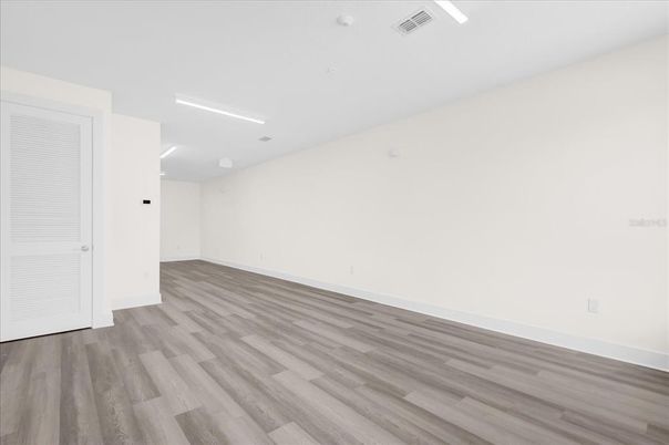 Empty room, Interior, Recessed Lighting, Wood Texture Flooring