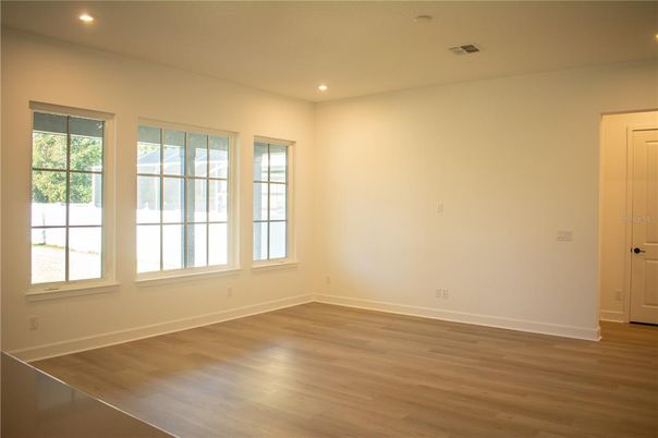 Empty room, Interior, Recessed Lighting, Wood Texture Flooring