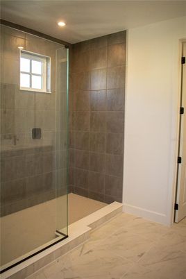 Bathroom, Glass Shower, Interior, Marble, Recessed Lighting