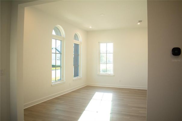 Empty room, Interior, Recessed Lighting, Wood Texture Flooring
