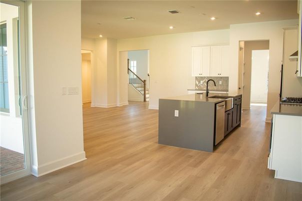 Interior, Kitchen, Recessed Lighting, Wood Texture Flooring