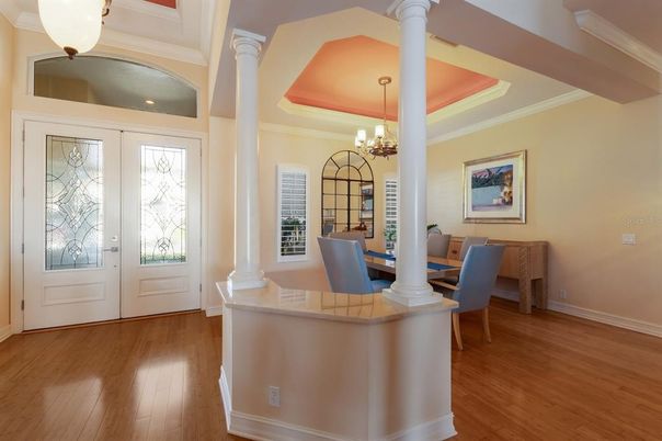 Chandelier, Home Office, Interior, Wood Texture Flooring