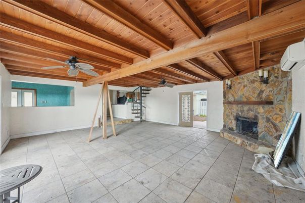 Empty room, Fireplace, Interior, Wooden Beams, Wooden Ceilings