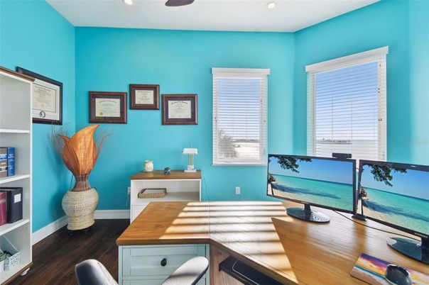 Home Office, Interior, Recessed Lighting, Wood Texture Flooring