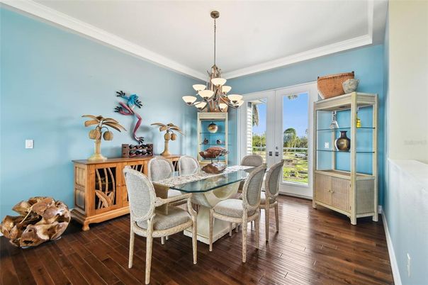 Chandelier, Dining room, Interior, Wood Texture Flooring