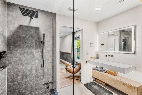 Bathroom, Glass Shower, Interior, Recessed Lighting