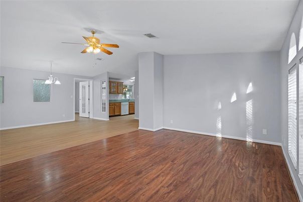 Empty room, Interior, Pendant Lights, Wood Texture Flooring