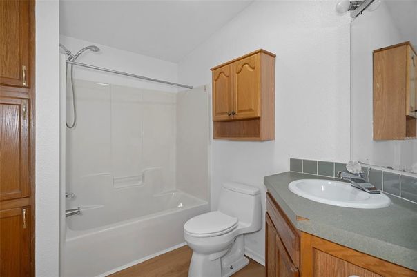 Bathroom, Glass Shower, Interior, Wood Texture Flooring