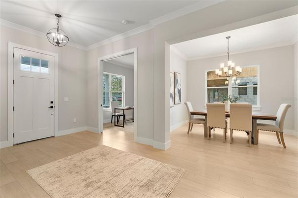 Chandelier, Dining room, Interior, Wood Texture Flooring