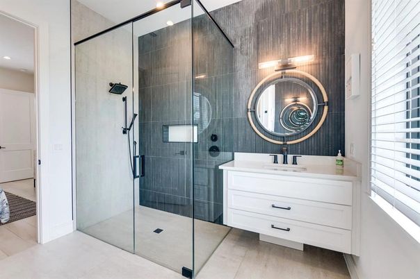 Bathroom, Glass Shower, Interior, Recessed Lighting