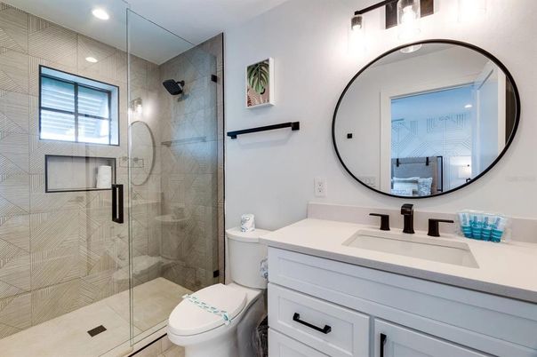 Bathroom, Glass Shower, Interior, Recessed Lighting