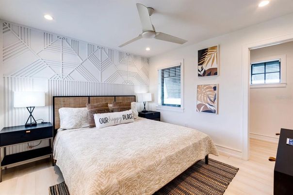 Bedroom, Interior, Recessed Lighting, Wood Texture Flooring