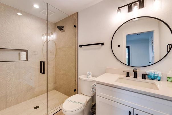 Bathroom, Glass Shower, Interior, Recessed Lighting