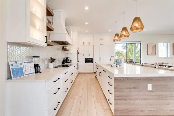 Interior, Kitchen, Pendant Lights, Recessed Lighting, Wood Texture Flooring