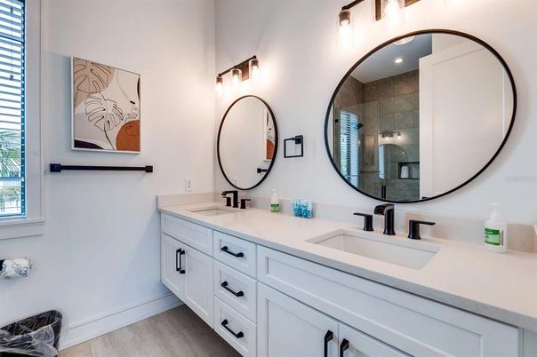 Bathroom, Dual Sink Vanities, Interior, Wood Texture Flooring