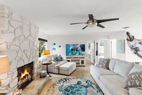 Fireplace, Interior, Living room, Stone Walls, Wood Texture Flooring