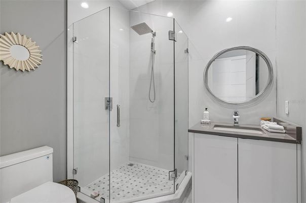 Bathroom, Glass Shower, Interior, Recessed Lighting