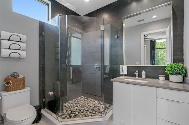 Bathroom, Glass Shower, Interior, Recessed Lighting