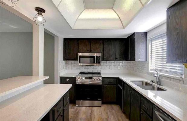 Interior, Kitchen, Stainless Steel Appliances, Wood Texture Flooring