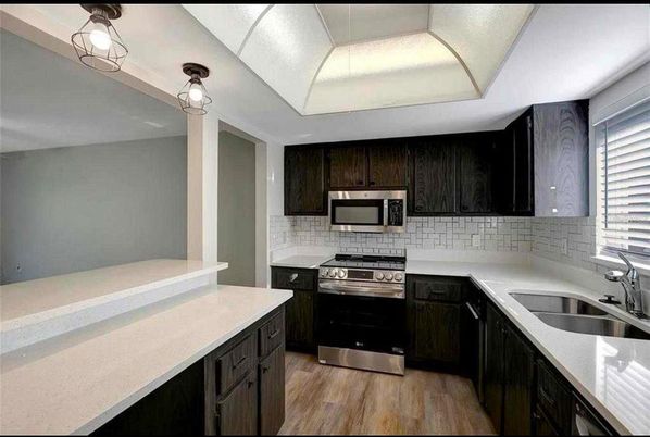 Interior, Kitchen, Stainless Steel Appliances, Wood Texture Flooring