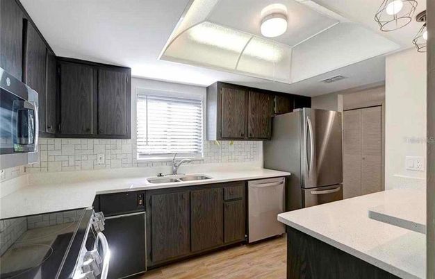 Interior, Kitchen, Stainless Steel Appliances, Wood Texture Flooring