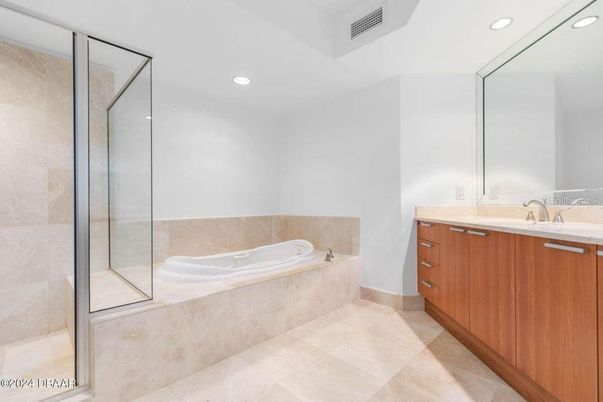 Bathroom, Dual Sink Vanities, Glass Shower, Interior, Recessed Lighting