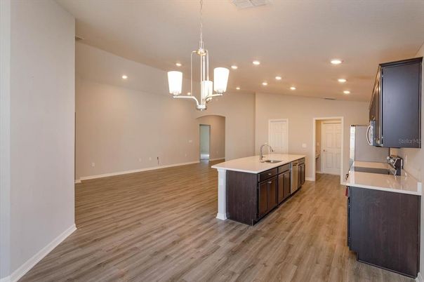 Interior, Kitchen, Pendant Lights, Recessed Lighting, Wood Texture Flooring