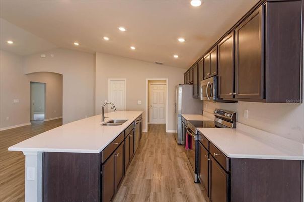 Interior, Kitchen, Recessed Lighting, Wood Texture Flooring