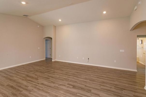 Empty room, Interior, Recessed Lighting, Wood Texture Flooring