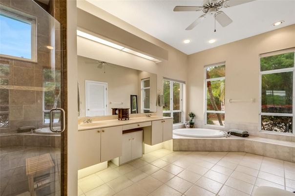 Bathroom, Dual Sink Vanities, Glass Shower, Interior, Recessed Lighting